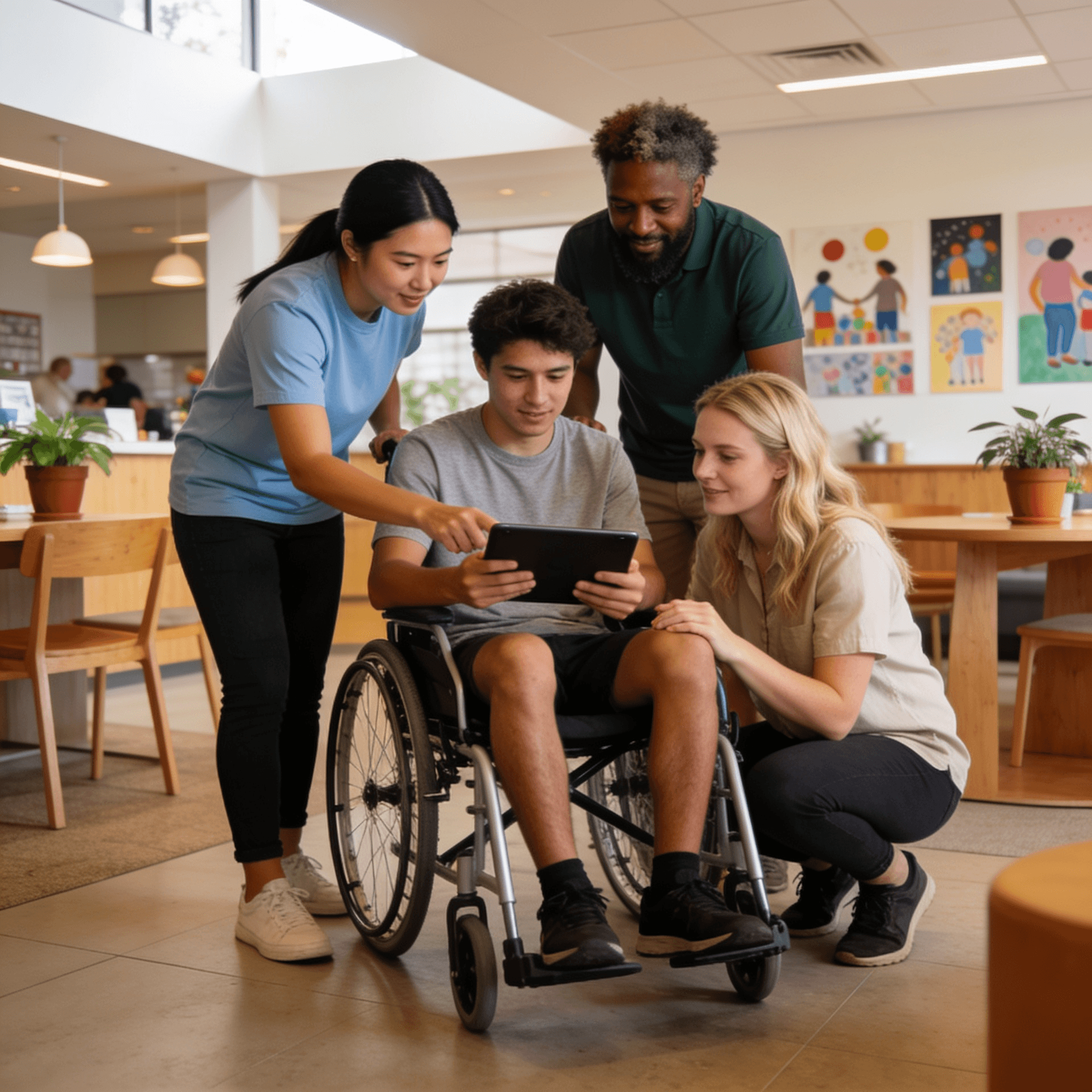 Professional group of care workers collaborating in a community service environment
