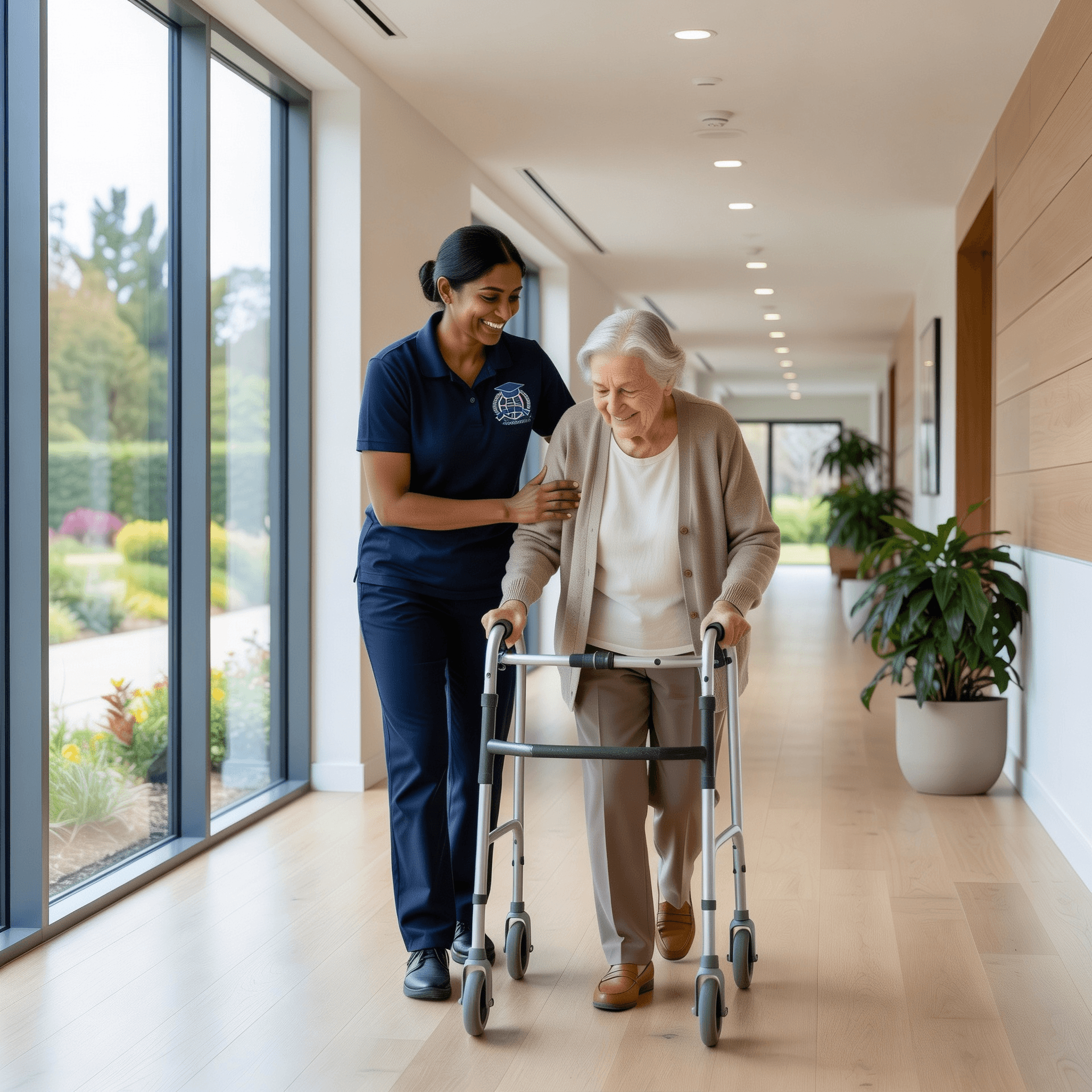 Supportive care interaction between a professional worker and a client in a healthcare setting